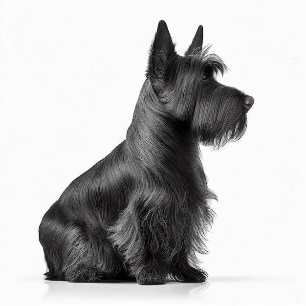 Black cute nice dog breed scotch terrier dog isolated on white closeup beautiful pet fluffy dog