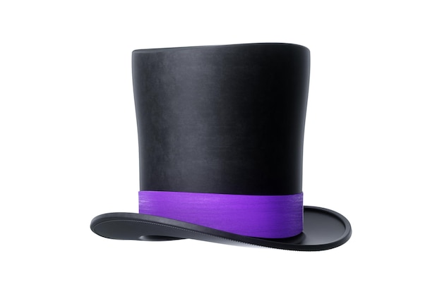 Foto cappello cilindrico nero con striscia viola isolata su sfondo bianco rendering 3d illustrazione 3d