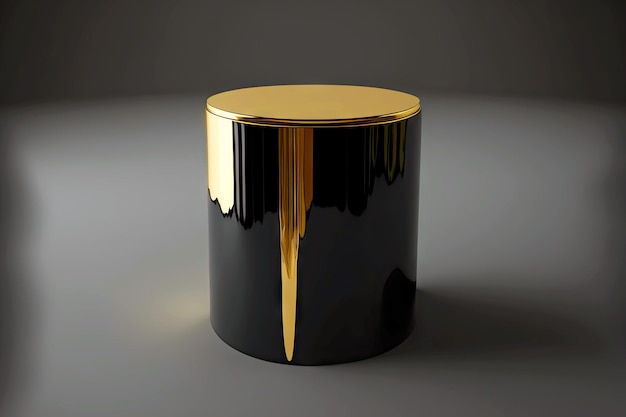 Black cylinder with gold edging as object for exhibition 3d art podiumkeytodesc