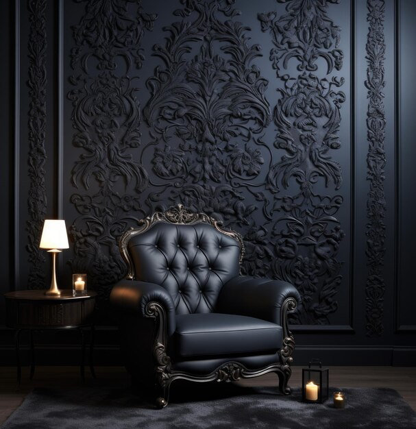 Photo black damask pattern background