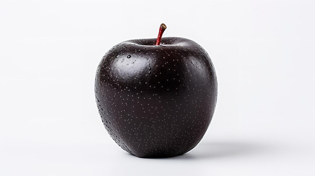 Photo black and dark apple in white surface with copy space for halloween generative ai