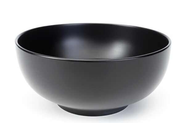 A black deep bowl on a white background