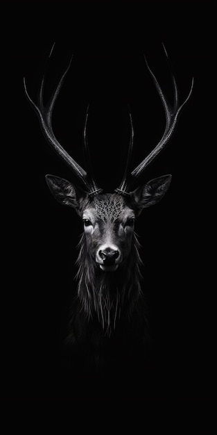 Photo a black deer with horns and a black background.