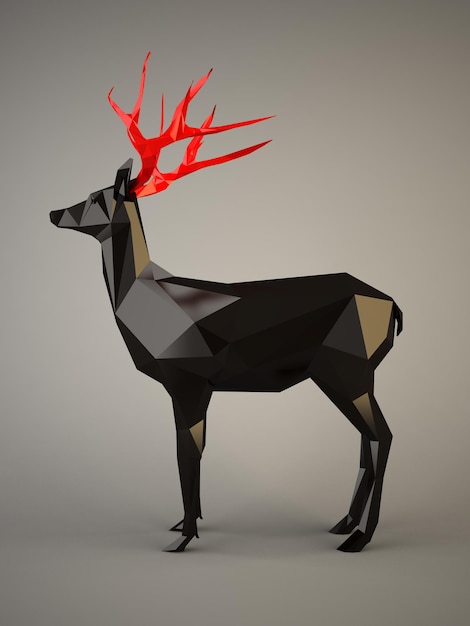 black deer with red antlers on gray background