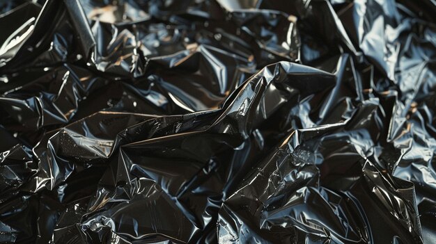 Photo black deformed cellophane or plastic environmental impact