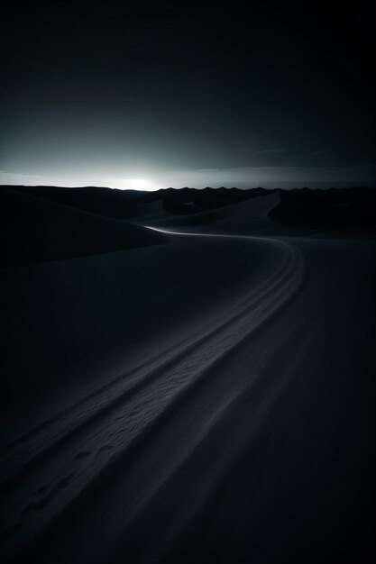 Black desert dunes at night