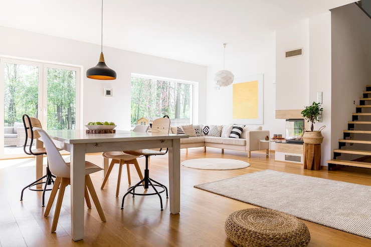 Photo black designed lamp above table