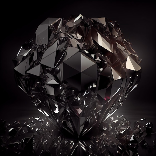 Black diamond gem isolated on black background