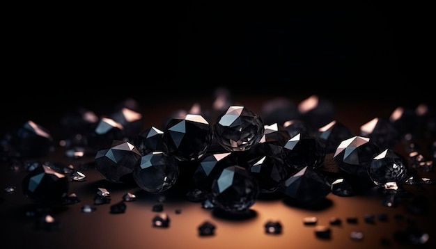 Черные бриллианты на коричневой поверхности с черным фоном