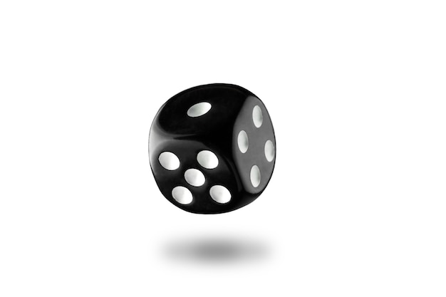 Photo black dice with white dots isolate on a white background for clipping bet leisure fortune