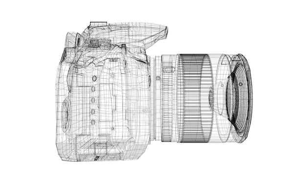 Black digital camera 3D model body structure wire model