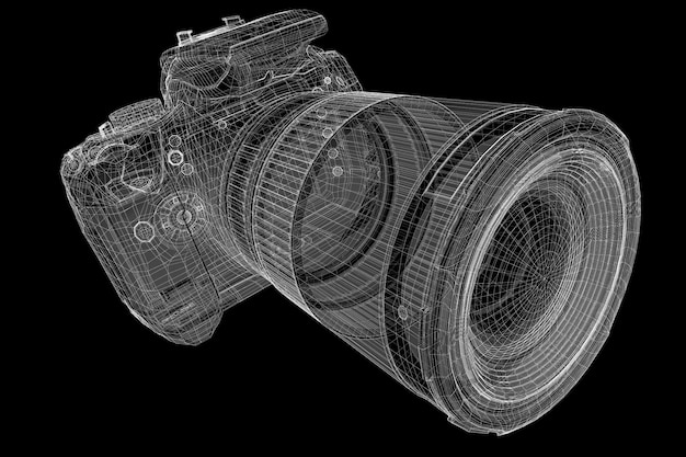 Black digital camera 3D model body structure wire model