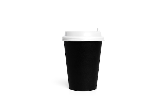 Black disposable cup isolated. Paper cup. Coffee cup. .