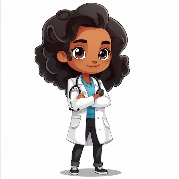 black doctor vector character chibi illustration on solid white background