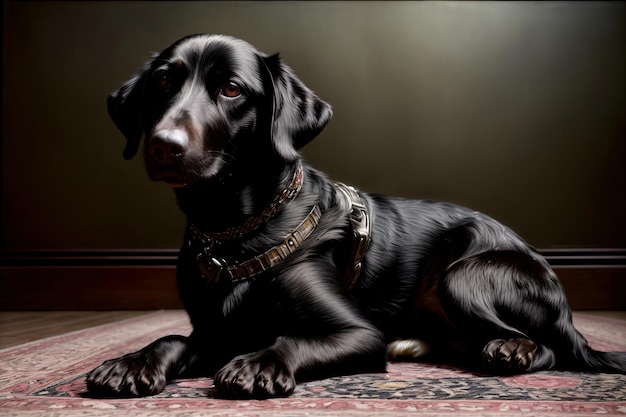 A Black Dog Laying On Top Of A Rug