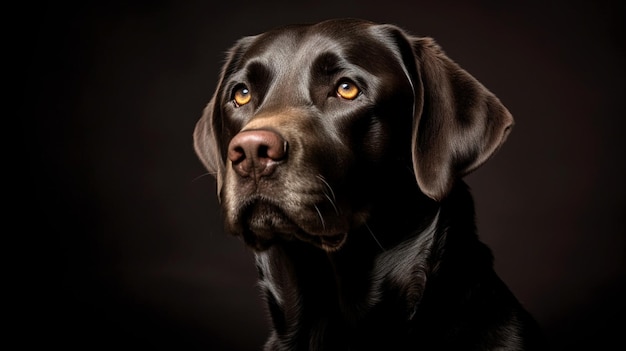 A black dog with a brown face and a yellow eye