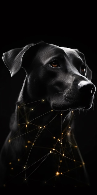 A black dog with a constellation of stars on it