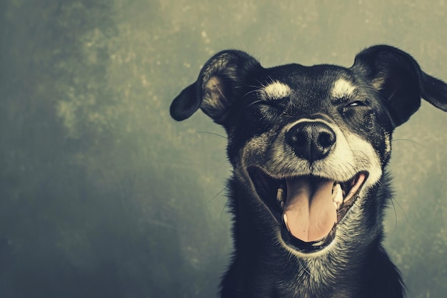 A black dog with its tongue hanging out