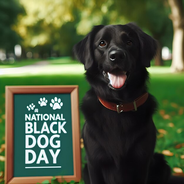 Photo a black dog with a sign that says black dog day