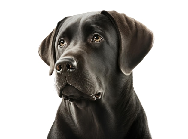 A black dog with a white background and the word lab on it