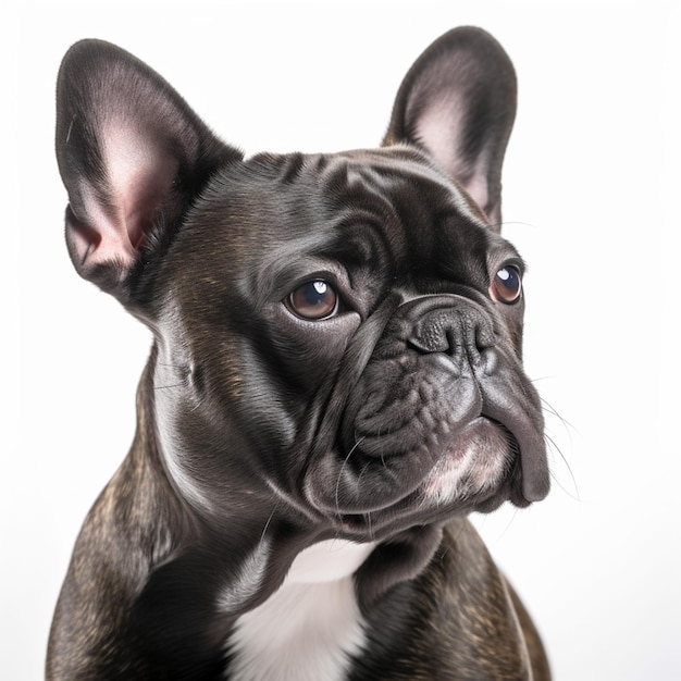 A black dog with a white spot on its chest is looking up.