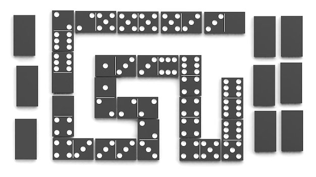 Black domino tiles set isolated on white background