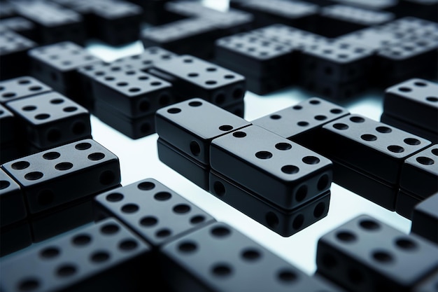 Black dominoes arranged on a white background business concept