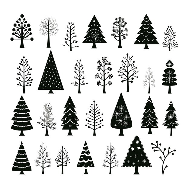 Black doodle Christmas symbols clip art on white background