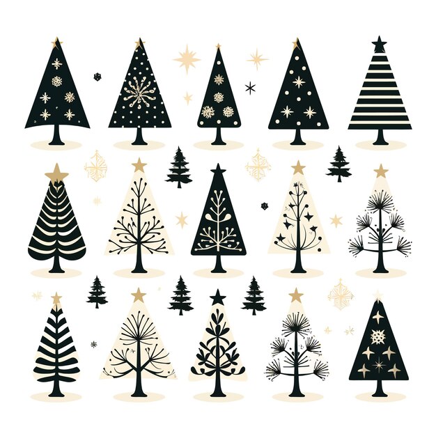 Black doodle Christmas symbols clip art on white background