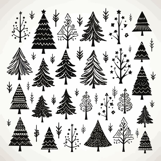 Photo black doodle christmas symbols clip art on white background