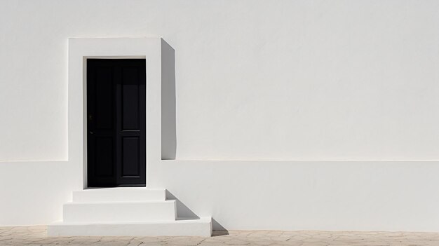 a black door is in a white wall