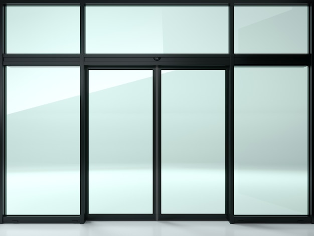 Black double automatic glass door in the shop or windows.