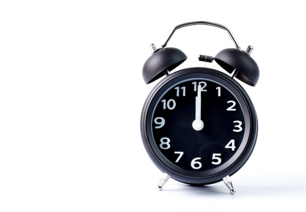 Photo black double bell alarm clock on white background