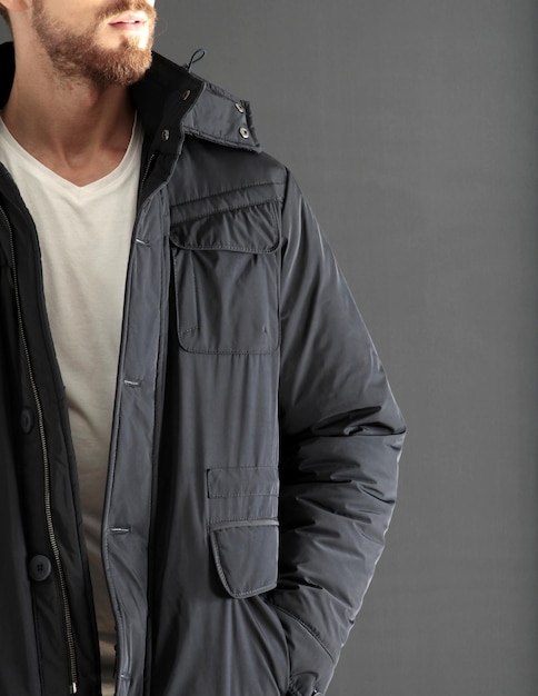 Photo black down jacket men's clothing