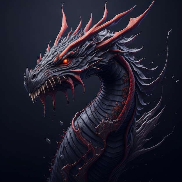 A black dragon with red eyes and a red eye.