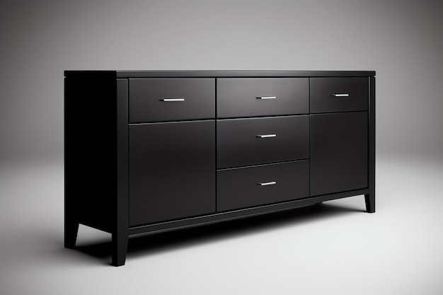 A black dresser with drawers