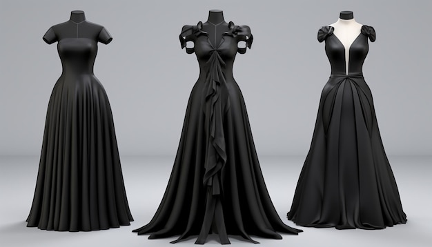 Photo black dresses set 3d render