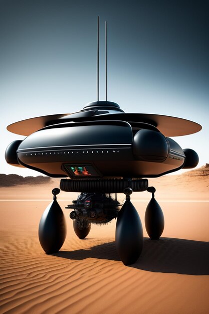 A black drone in the desert