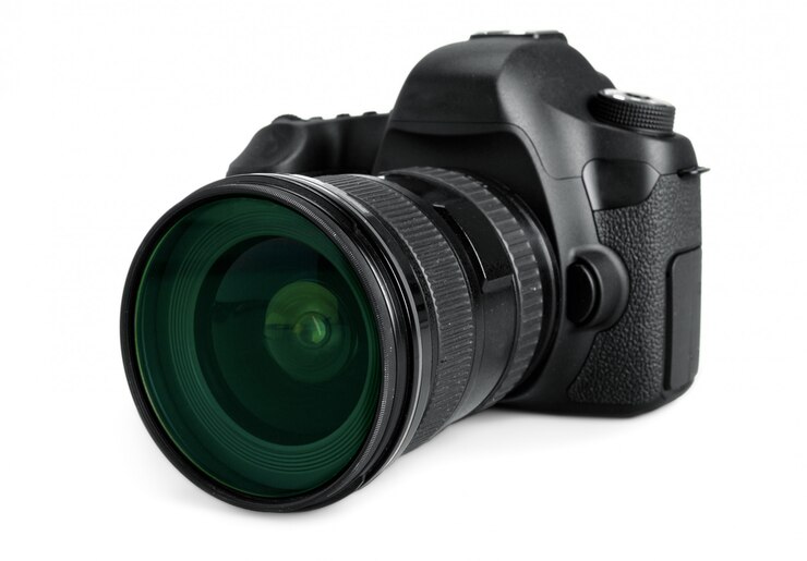 Photo 블랙 dslr 카메라 흰색 절연