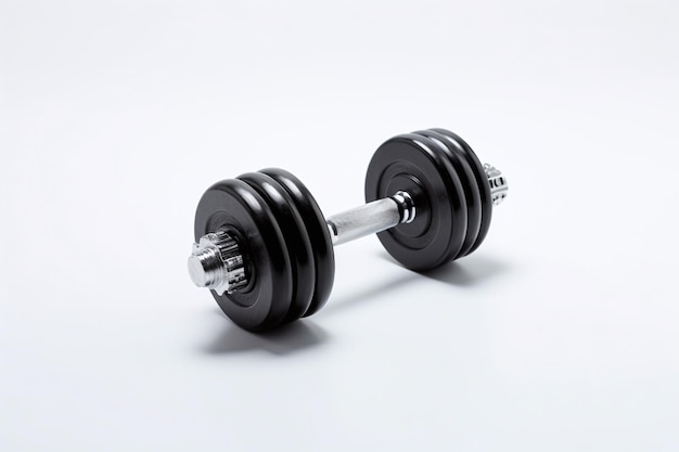 A black dumbbell is on a white background.