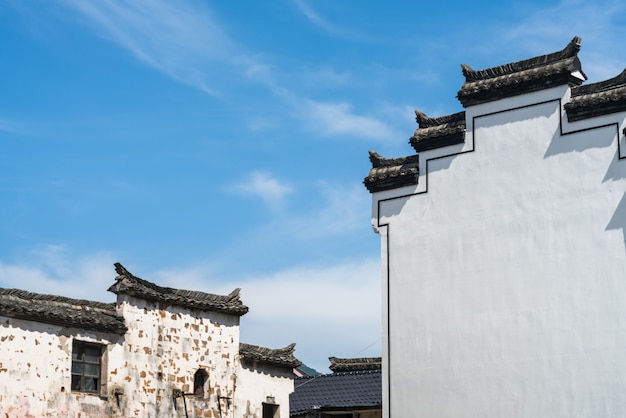 The black eaves and white walls of ancient Chinese Architecture