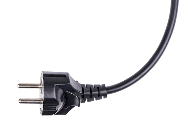 Photo black electrical plug and electrical cord isolated on white background