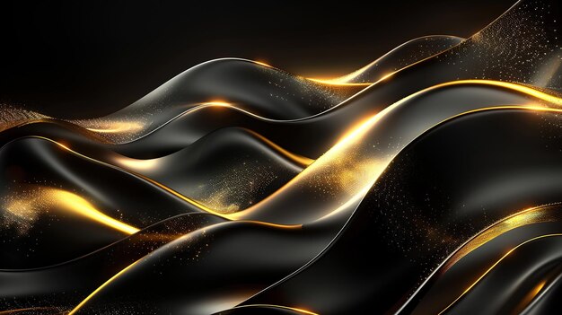 Photo black elegant background with wave gold line modern luxury