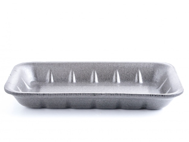 Black empty food tray. Isolated on white