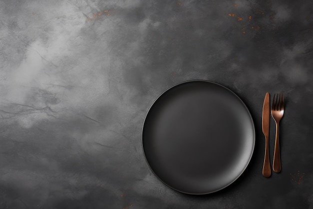 Black empty plate on luxury marble