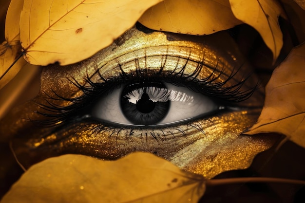 Black eye in golden leaves closeup AI generated