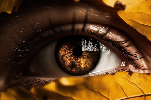 Black eye in golden leaves closeup AI generated