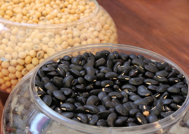 Black eyed peas on wood background