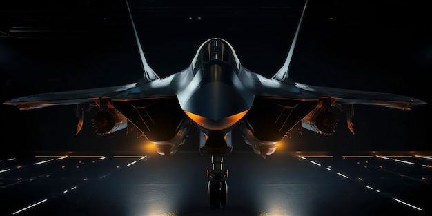 A black f - 35 fighter jet is flying on a dark background.