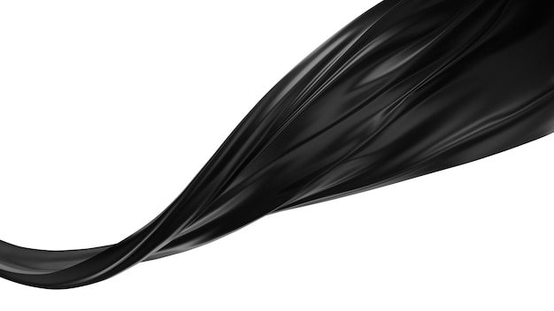 Черная ткань, летящая на ветру, изолированная на белом фоне 3D рендеринг